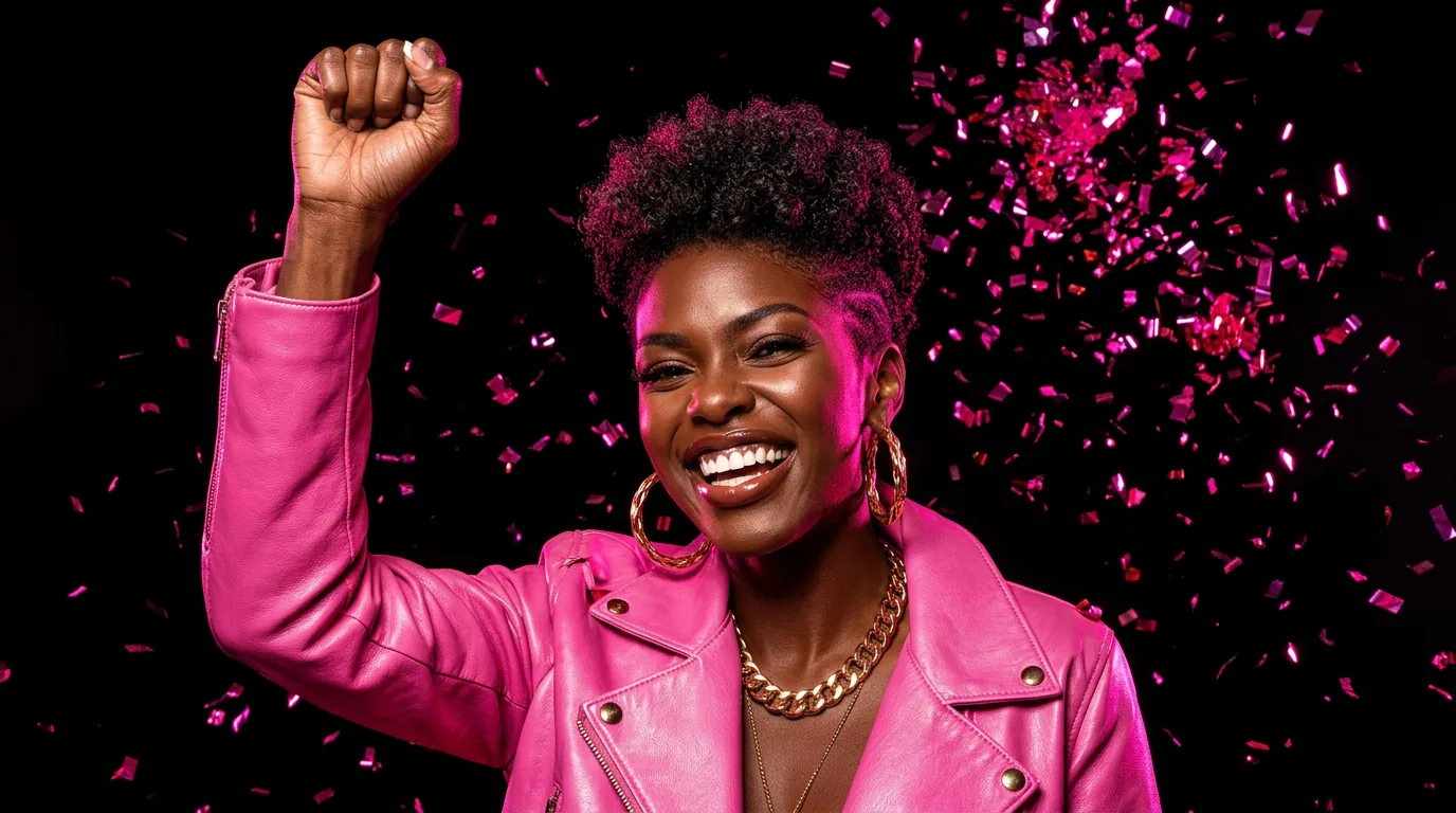 Alexis Ads celebrating campaign wins with hot pink confetti