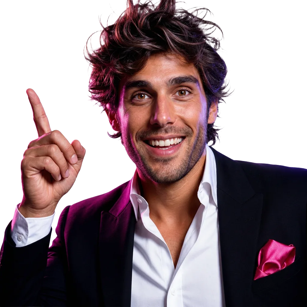 Excited designer pointing to a fresh creative idea