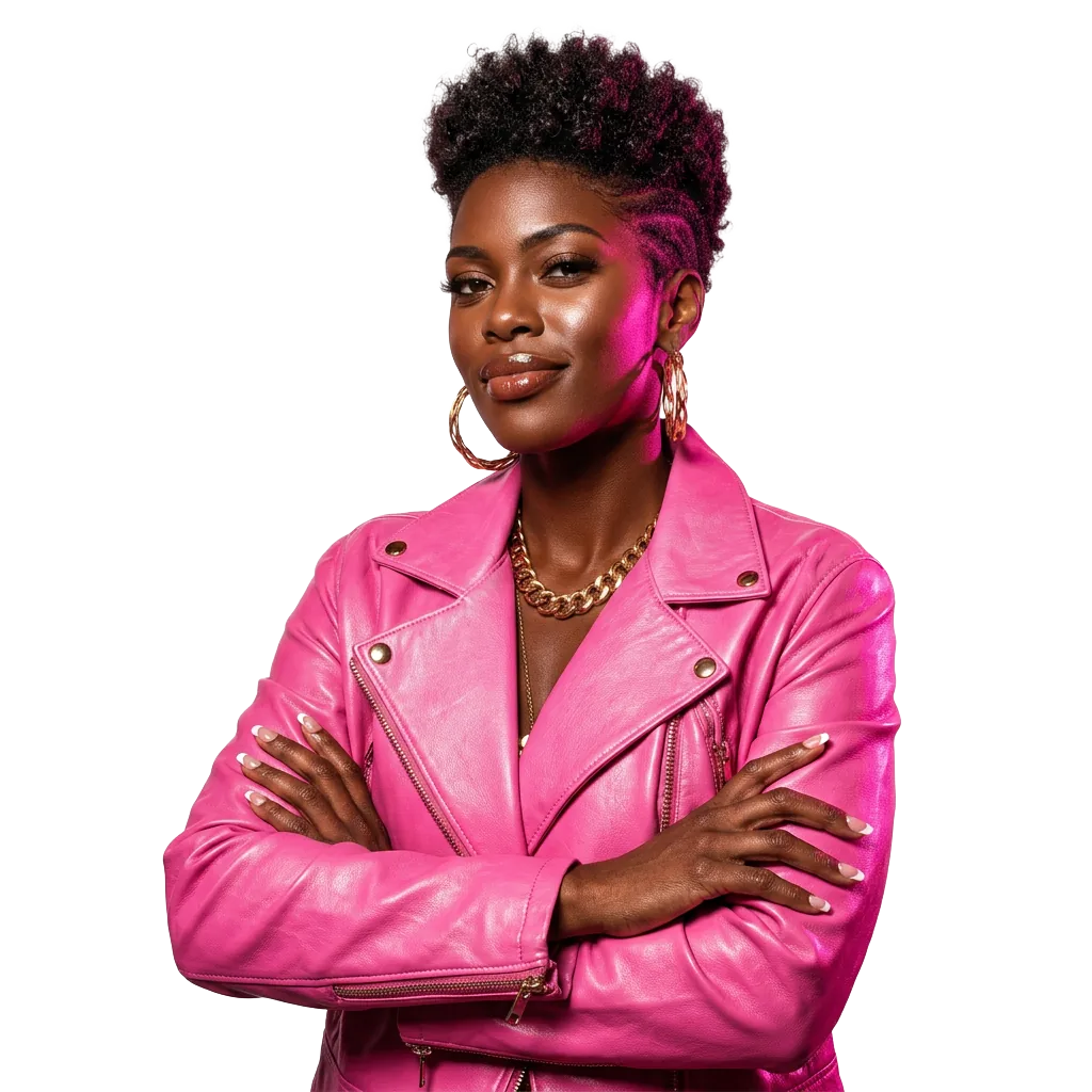Alexis Ads in a hot pink jacket for paid advertising services